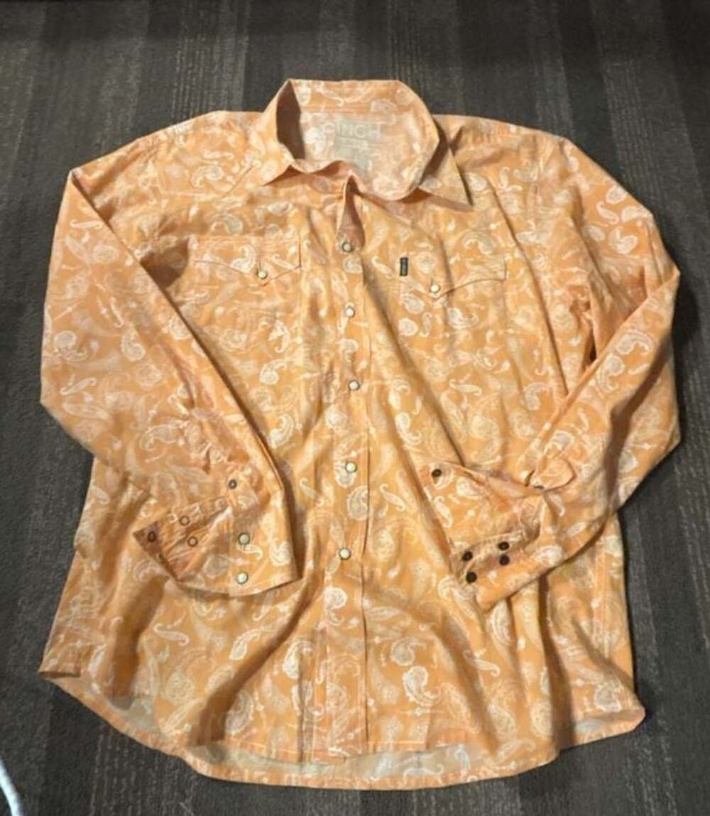 Cinch Men's Orange Paisley Print Long Sleeve Snap Western Shirt